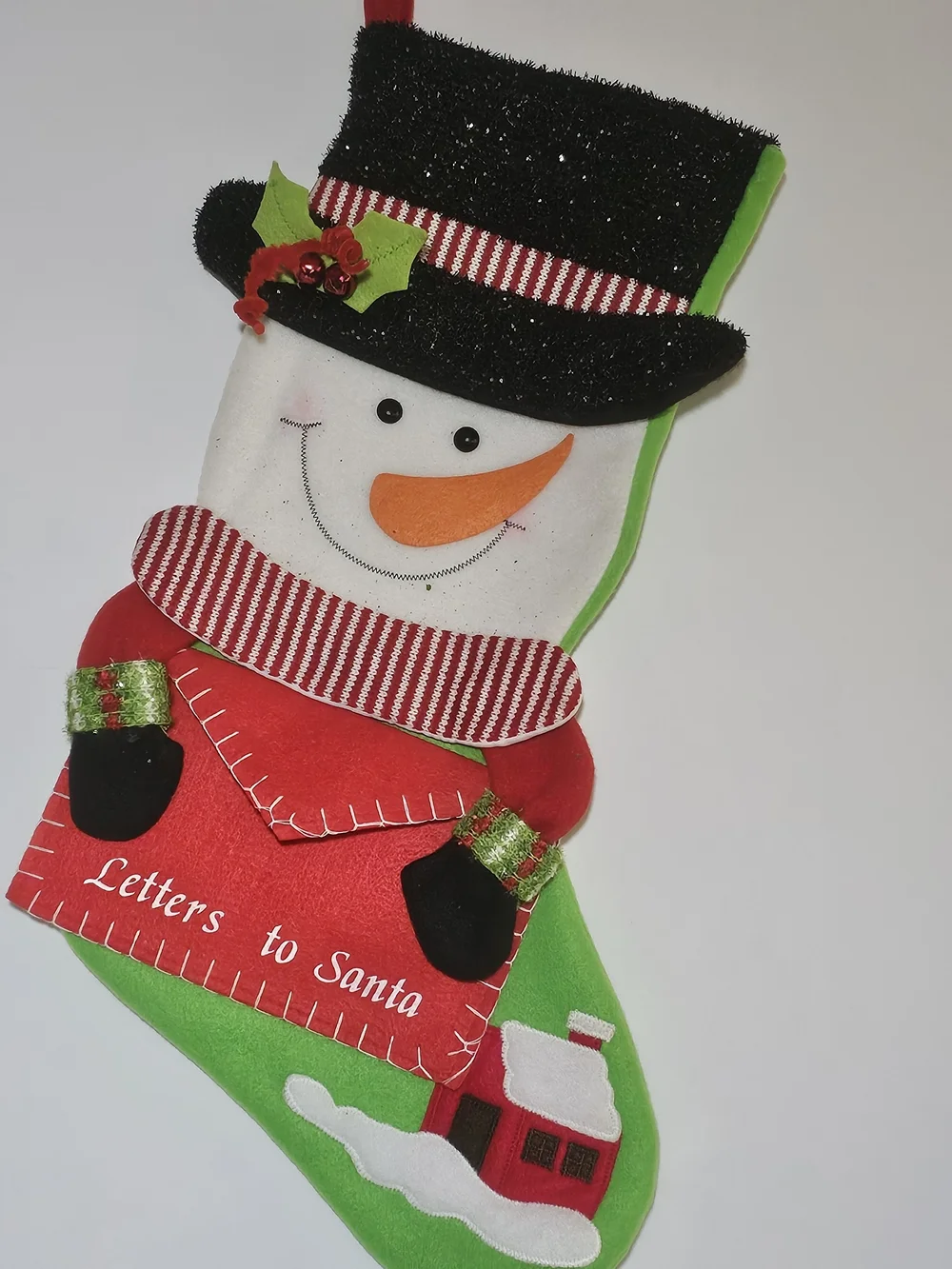 Classic Snowman Christmas Stocking Letters to Santa Red Green Holiday Felt Decor